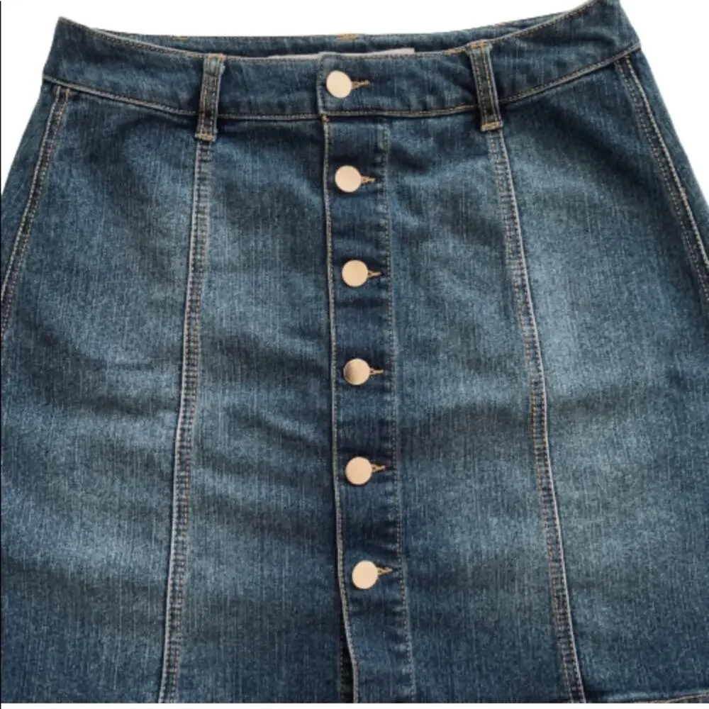 Tinseltown Jean Mini Skirt Blue Silver Button Front Denim Jean Mini Skirt Size 8 - Picture 4 of 7